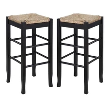 Home Square Sq Rush 29" Stationary Bar Stool in Black - Set of 2