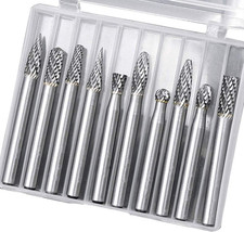 10Pc Tungsten Carbide Burr Set 1/4" Shank Double Cut Rotary Cutting Burr Set Die