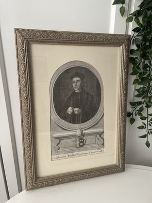Antiker Gravur Bischof Durham Druck verziert vergoldet gerahmt Mittelalter Portrait