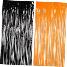 1 Black 1 Orange Tinsel Photo Backdrop Curtains 1 Black 1 Orange Foil Curtains