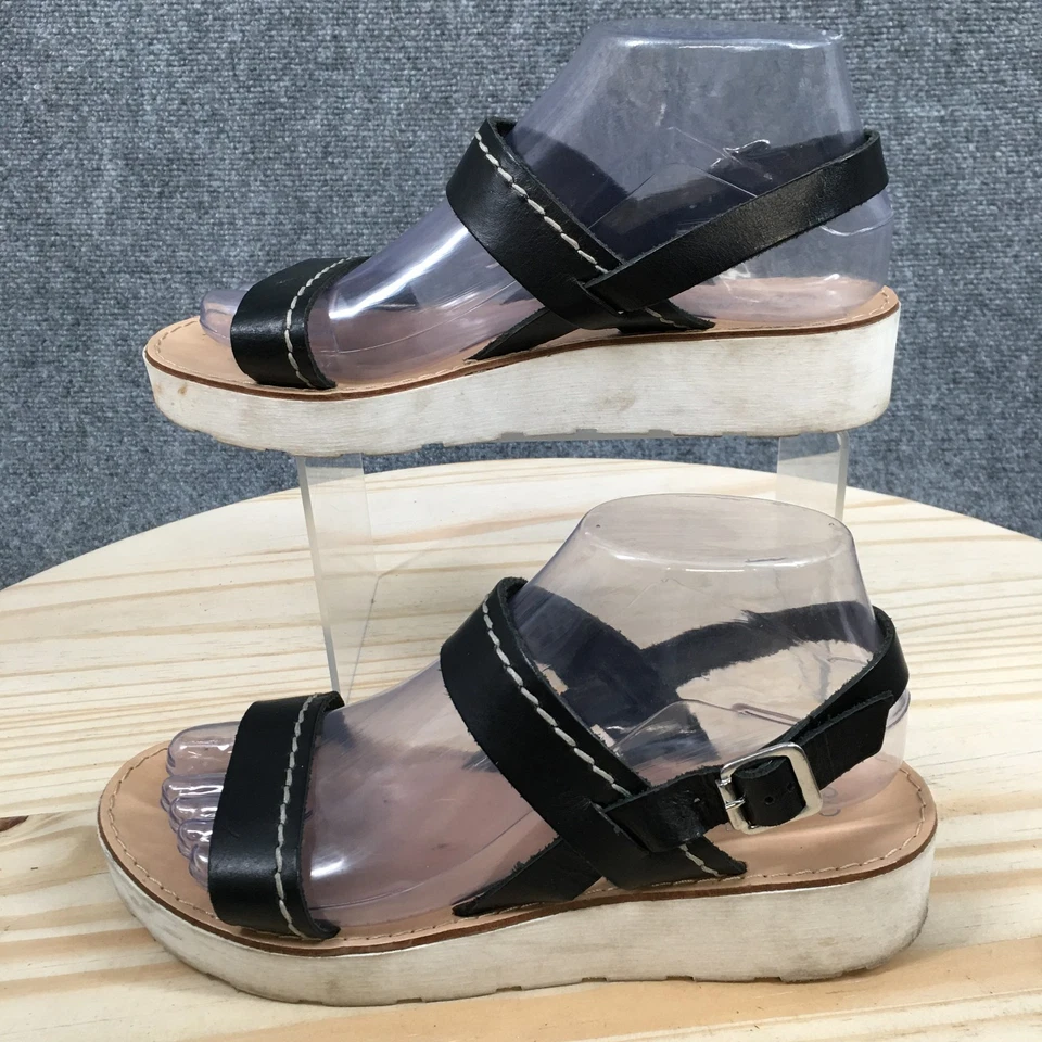 Sandalias Seychelles para mujer 7,5 más audaces punta abierta cuña correa cuero negro Foto 2 de 4