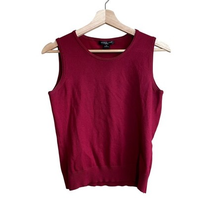August silk petite silk blend red sweater vest sleeveless tank top women's PM