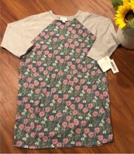 NWT LuLaRoe Sloan Big Girls Size 14 - Pink Roses on Blue Heather w/Gray Sleeves