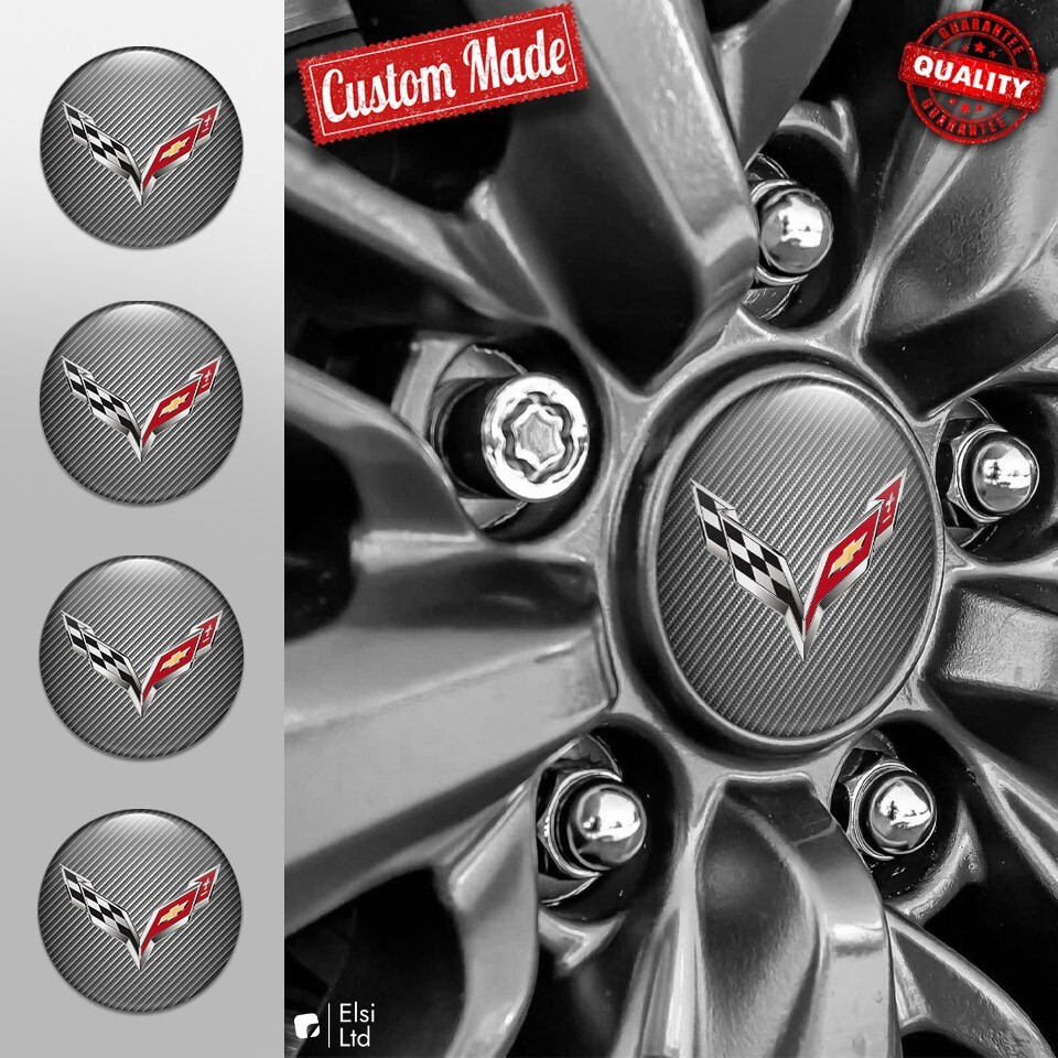 Corvette C7 Decals | 4pcs Set Wheel Cap Stickers | Custom Made Rim Emblems