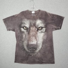 The Mountain Men Shirt Large Gray Wolf Stare Graphic Short Sleeve Crew Neck Tee