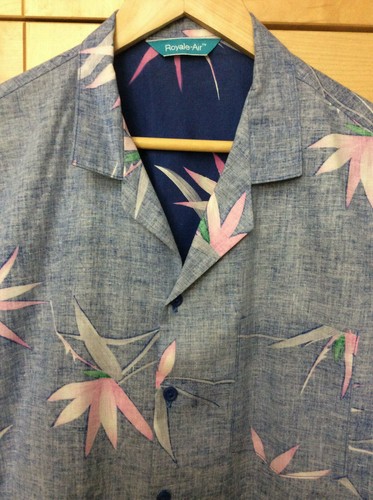 复古80 年代royale Air 夏威夷男式蓝色和粉红色花卉反向面料衬衫m Ebay