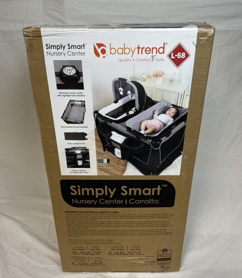 Baby Trend Simply Smart Guardería Centro Playard con moisés y bolsa de viaje - Gris Foto 2 de 4