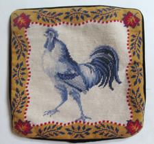Needlepoint Rooster Pillow Cover 14"x13.5" Zipper closure