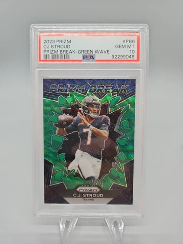 2023 Panini Prizm Football C.J. Stroud Prizm Break Green Wave Prizm RC PSA 10