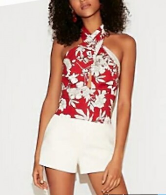 Express Floral Crop Halter Top Spring Summer Flower Size LARGE