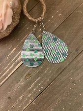Black Stripes with Shamrocks; St Patrick's Day;Faux Leather teardrop earrings