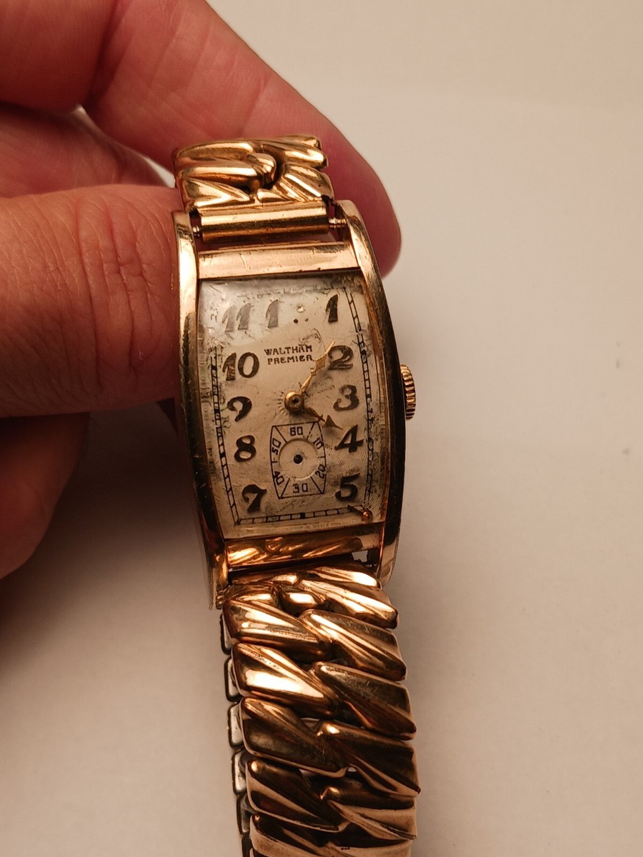 WALTHAM 10K GF メンズ　腕時計 Long Curved Waltham Premier Wristwatch 21 Jewels MENS WATCH