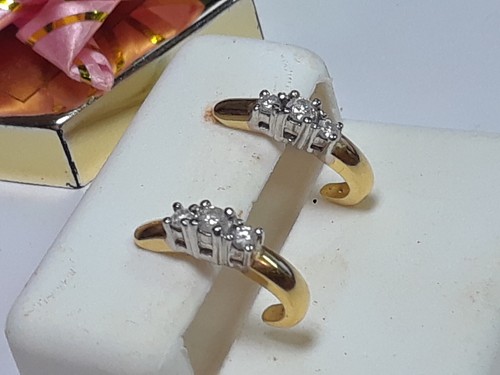 Estate .30ctw Natural Triple Rd Diamond 14Kt 2Tone J Hoop Stud Earrings #20574