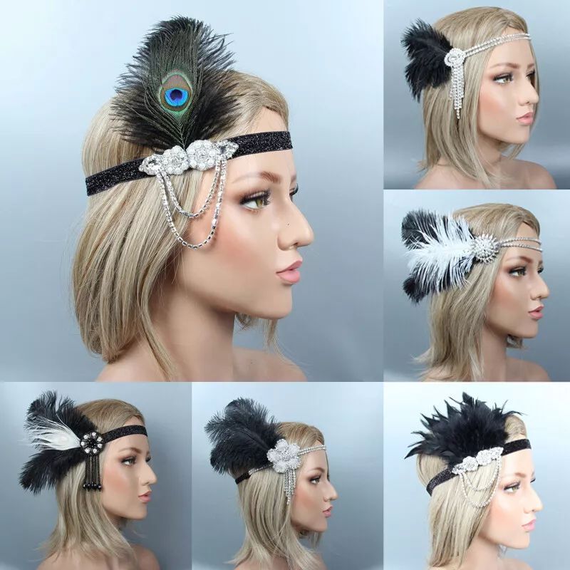 1920s Headband Feather Bridal Great Gatsby 20s Gangster Flapper