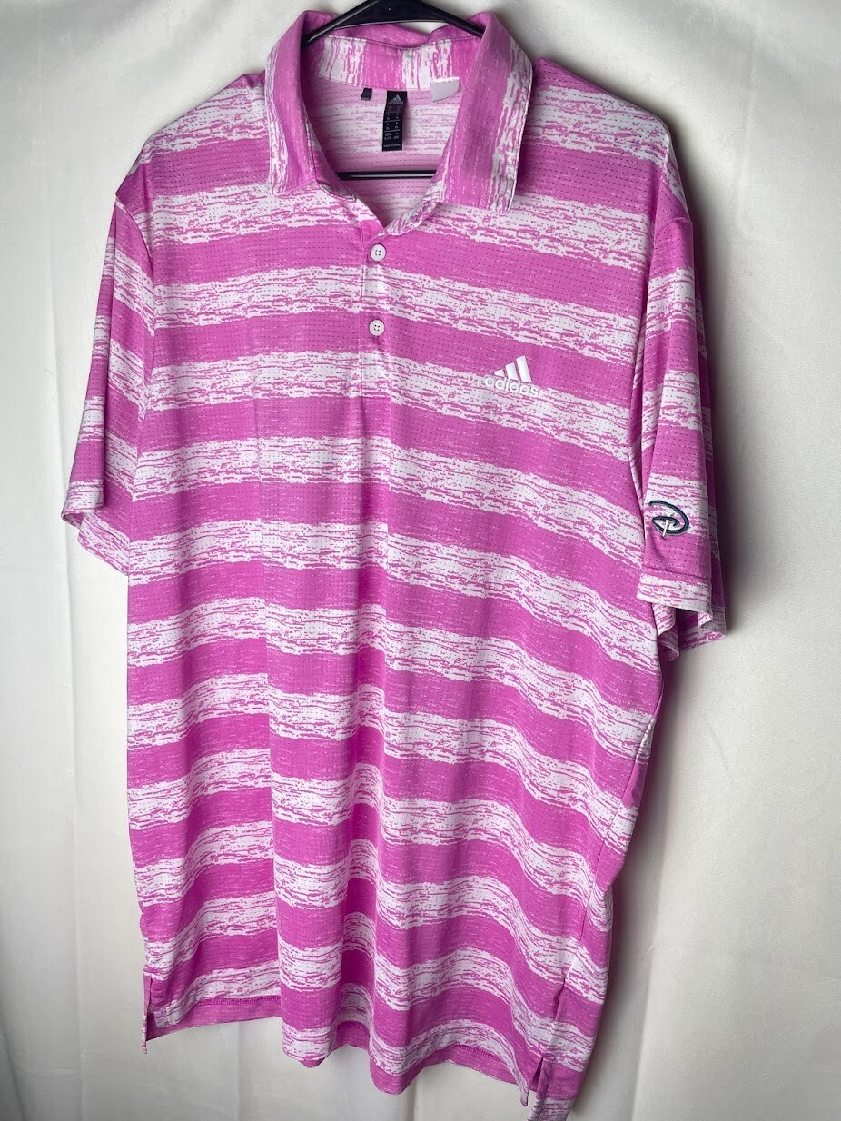 Adidas Disney Golf Men's Polo Shirt Pink White Stripe… Gem