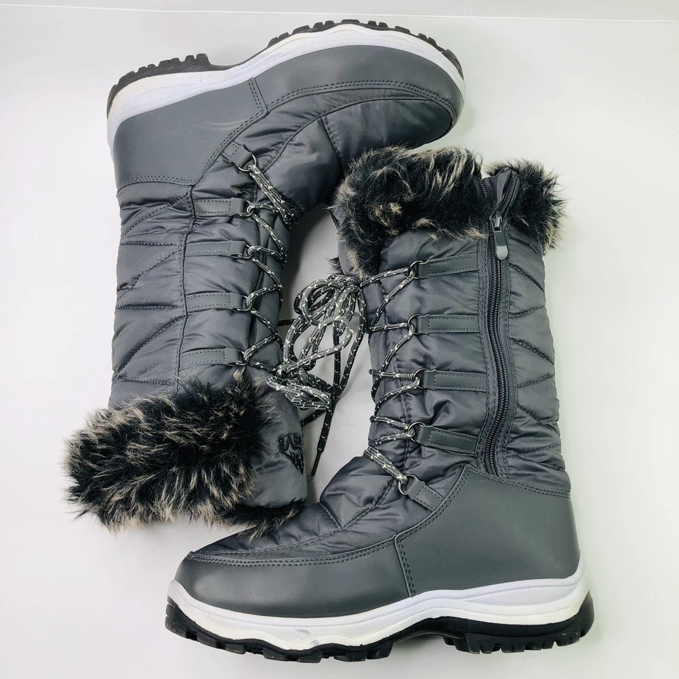 Botas de invierno 3M Thinsulate aislantes para mujer de piel sintética polar gris con cordones cremallera Foto 2 de 4