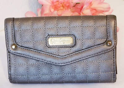 JESSICA SIMPSON STUDDED GUNMETAL CREDIT CARD ID SNAP BIFOLD WALLET