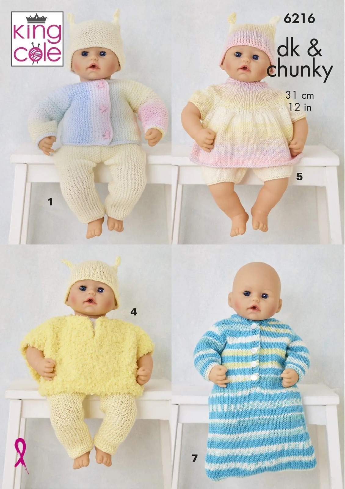 King Cole Baby Premature Double Knitting Pattern Chunky Dolls Clothes 6216