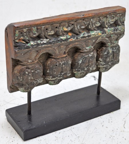 Ancien Panneau Sculpté Main En Bois – Floral – Original