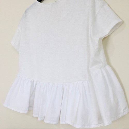 Top Mango Y2K Boho oversize bianco peplo orlo con volant ritagliato manica corta preppy - Foto 11 di 16