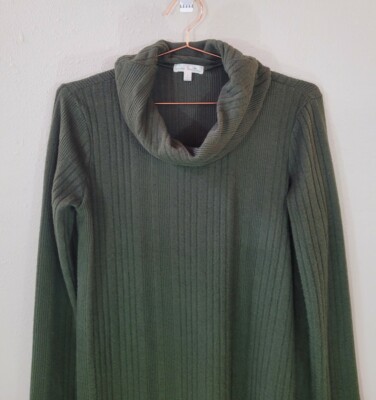 NINE BRITTON L Green Laura Cowl Neck Ribbed Hacci Long Sleeve Dress | eBay