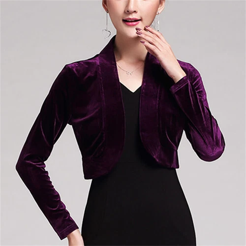 Damen Cropped Bolero Samt Cardigan Achselzucken Jacke vorne offen formell Hochzeit - Bild 15 von 17