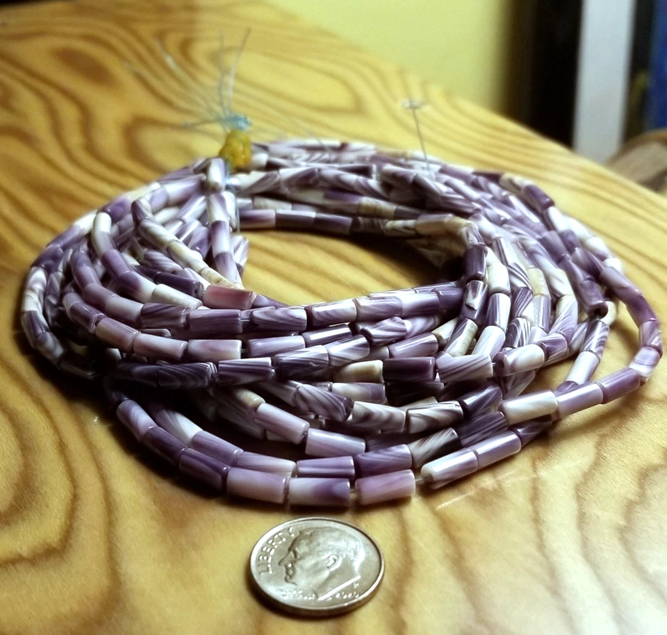 🔥Vintage Authentic Purple White Quahog Wampum Rare Jewelry Beads- Strand of 80 - Image 2 of 4