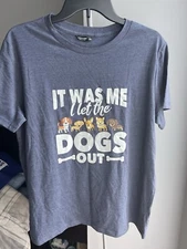 SHEIN Curve 0XL Women’s Shirt It Was Me Letting Dogs Out Blue Short Sleeve