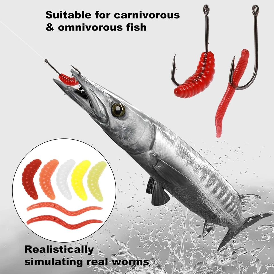 250 Stück Künstlicher Wurm Angelköder Set Bienenmaden Gummiköder Forellenköder - Bild 4 von 4