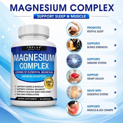 Toplux 8 Forms Magnesium Complex 1000mg Daily Mineral Health Supplement