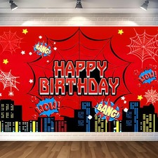 Favuit Red Spider Web Backdrop for Birthday Party Decoration, 5 5 x 3ft,
