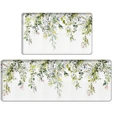 2 PCS Green Eucalyptus Anti Fatigue Kitchen Sink Mat Runner 17x30 / 17x47 In