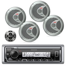 Kenwood Marine Bluetooth Radio, 4x 6.5'' Marine Speakers Silver , Wired Remote