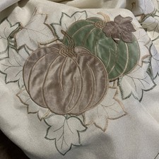 Thanksgiving Velveteen Pumpkin Tablecloth 60" x 80" Embroidered Applique cutwork