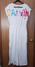 Calvin Klein Women's Multi-Colored Logo T-Shirt White Dress Size Lg with Pockets