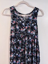 Vtg 90 s Black Floral Maxi Dress Button Front Cottagecore Whimscal Sostanza Med