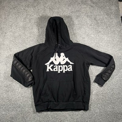 Kappa Men s Pullover Hoodie Black Big Logo Tape Sleeve Sweatshirt Medium