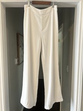 Reformation White Polyester Rayon Wide-Leg Dress Pants Zip Flat Front Women