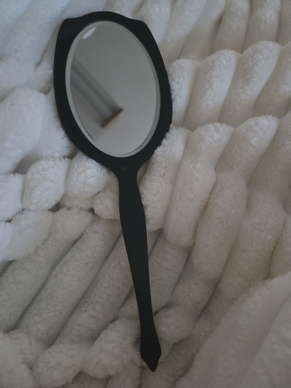 Vintage Art Deco Celluloid Hand Mirror Cream Ivory 1930s Arrow Motif Vanity