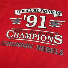 Vintage 1991 90s UNLV Runnin  Rebels Back to Back Champions Single Stitch Tee Sh