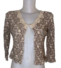Vtg Y2K Womens Beige Floral Lace Fairy Grunge Goth Coquette Ethereal Top Sz S