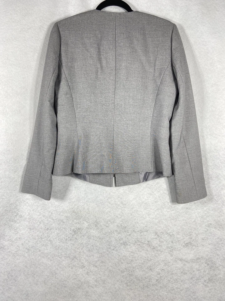 Tahari Asl 2 piezas Falda Traje Para Mujer’s 8 Gris Blazer Cremallera Completa Mangas Largas Ponte Foto 4 de 4