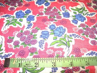 Vintage Feed Sack: Blue and Pink Flowers on Bright Pink Background