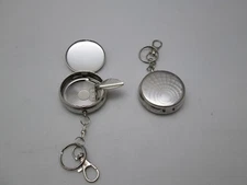 Etched Metal Round Personal Pocket Travel Ashtray Chrome Mini 1.5” Sun