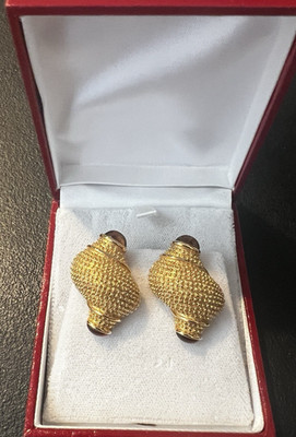 Erwin Pearl Antique Gold-tone and faux Amber Shell Shape clip earrings.