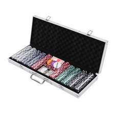 500x Poker Chips 2 Set Play Cards 5 Dices Set With Carrying Case For Home Tr NEW
