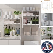 Versatile White Bamboo Towel Rack Floating Shelf - Organize with Style - 2-Pack