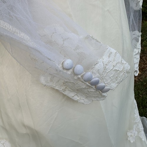 Vintage 1960s Alfred Angelo Edythe Vincent Wedding Dress Train Lace Floral - Picture 7 of 16
