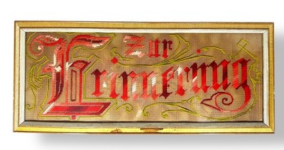 Antique Perforated Paper Embroidery  Zur Erinnerung  German c.1880 Framed