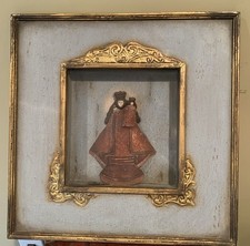 Vintage Mary And Child Framed Shadow Box 16x16 Red Gold Virgin of Los Remedios